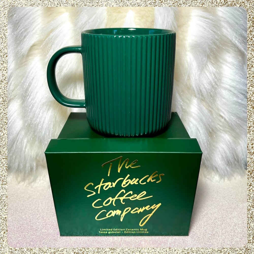 ☕ NIB/NWT 2025 Starbucks Ltd. Green Ribbed w/ Siren Signet 14oz Ceramic Mug - Picture 4 of 8